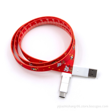 High-quality Polyester Mobile Phone Lanyard for Android Type-C&IPhone Braided Usb Custom Storage Data Cable Charging Cable